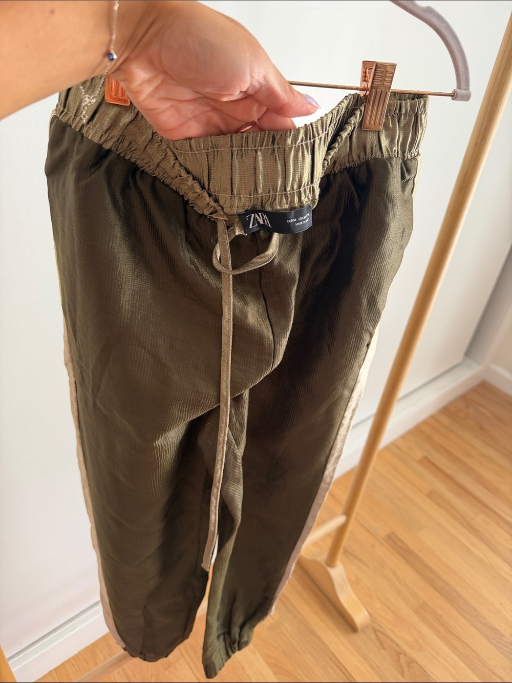 Zara Olive Green Drawstring Track Pants